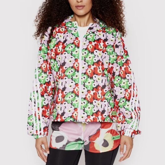 Adidas x Marimekko White Multicolor Windbreaker Hooded Jacket - Picture 1 of 10